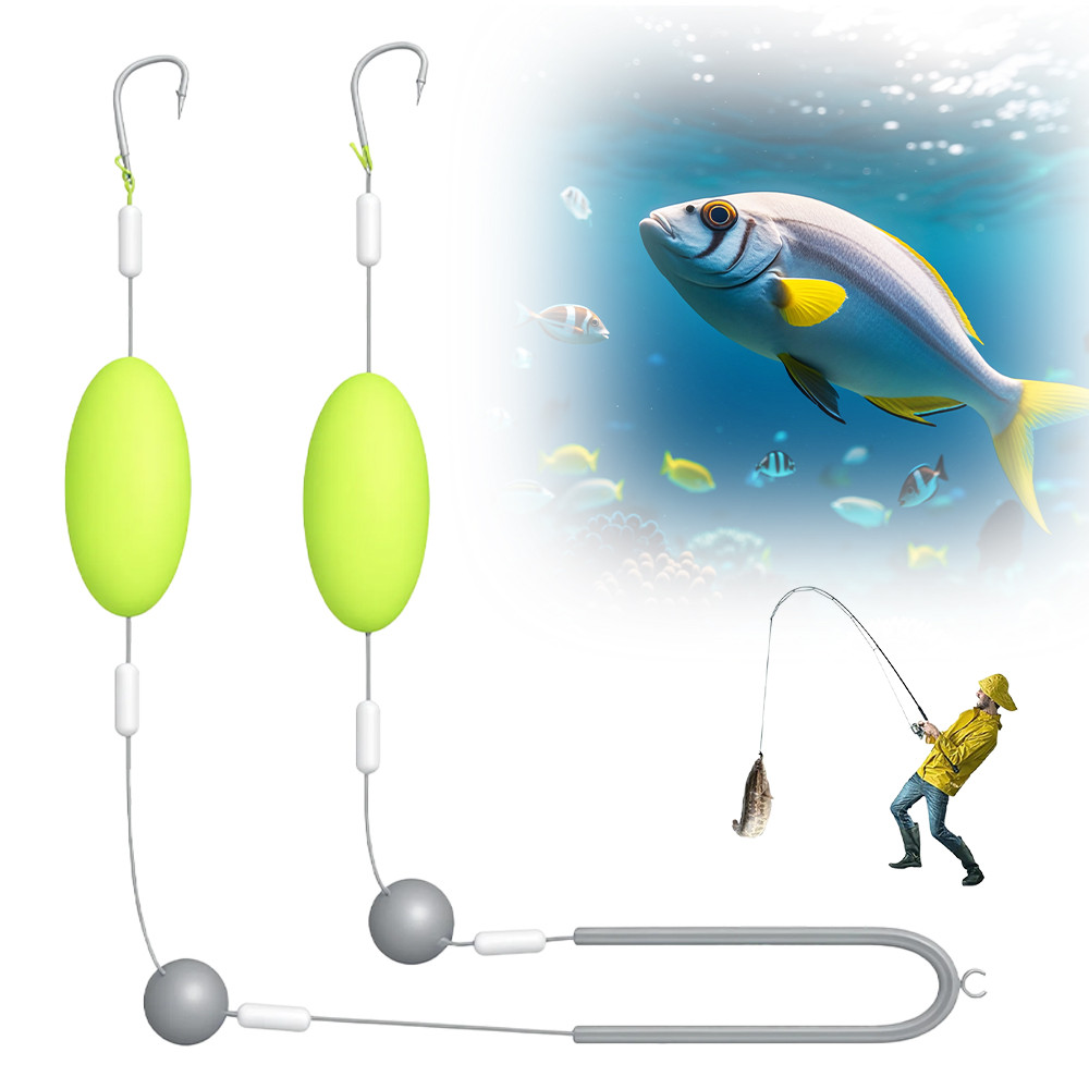 Fishing Hook Set Double Reverse Design with Gold Sleeve Jig Lure Anti ...
