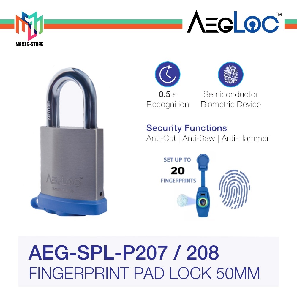 AEGLOC AEG-SPL-P207 / SPL-208 Digital Fingerprint Padlock 50mm ...