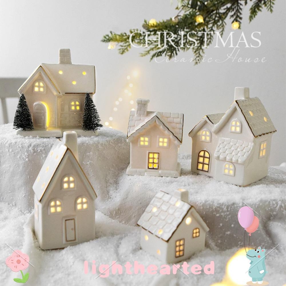 LIGHTHEARTED Porcelain Village House, with Christmas Trees White