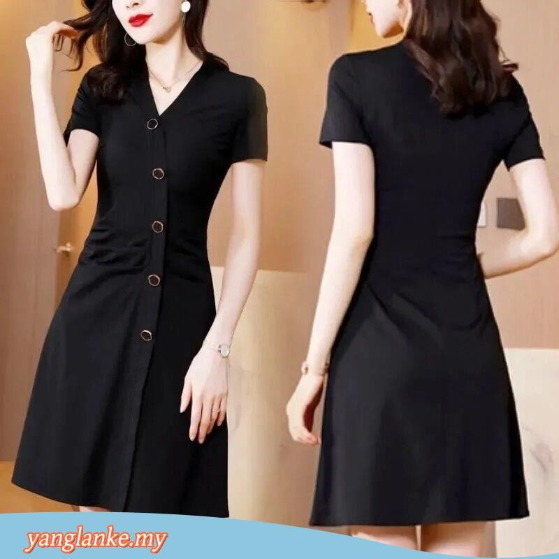 Black Dress Women's Elegant Slim A Line Dinner Party Dress Female Short ...