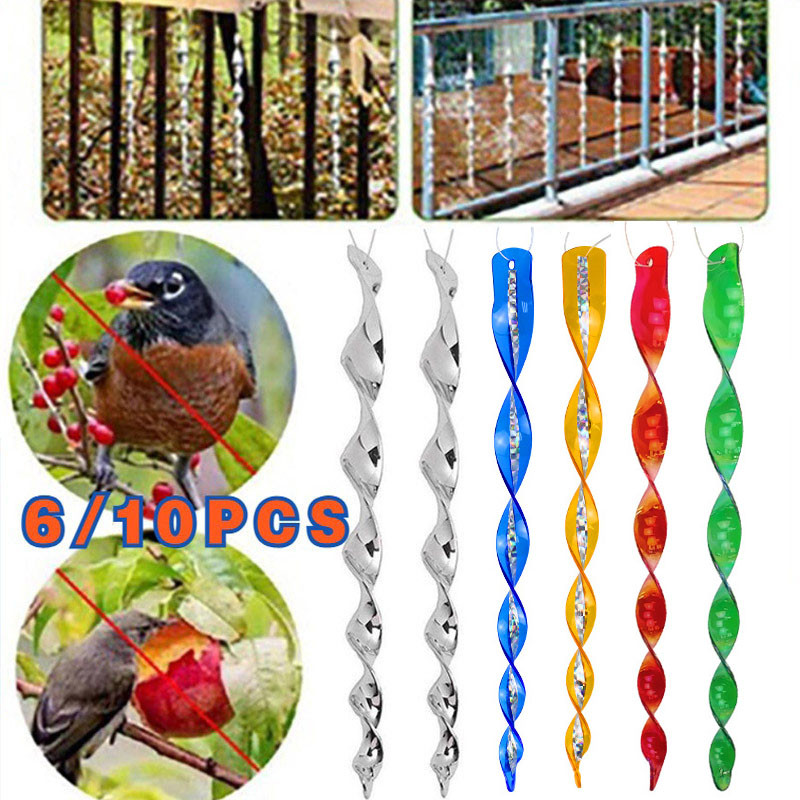 30cm 6/10PCS Bird Repellent Hanging Spiral Shape Reflective Scare Rods ...