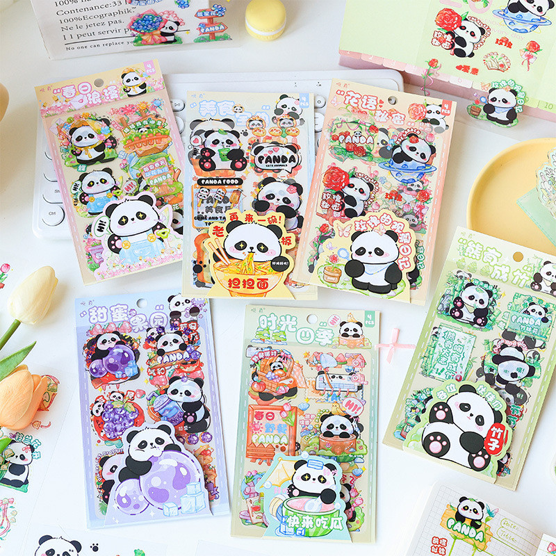 4 Sheets Cute Panda Seriees PET Stickers Scrapbook Deco DIY Stickers ...