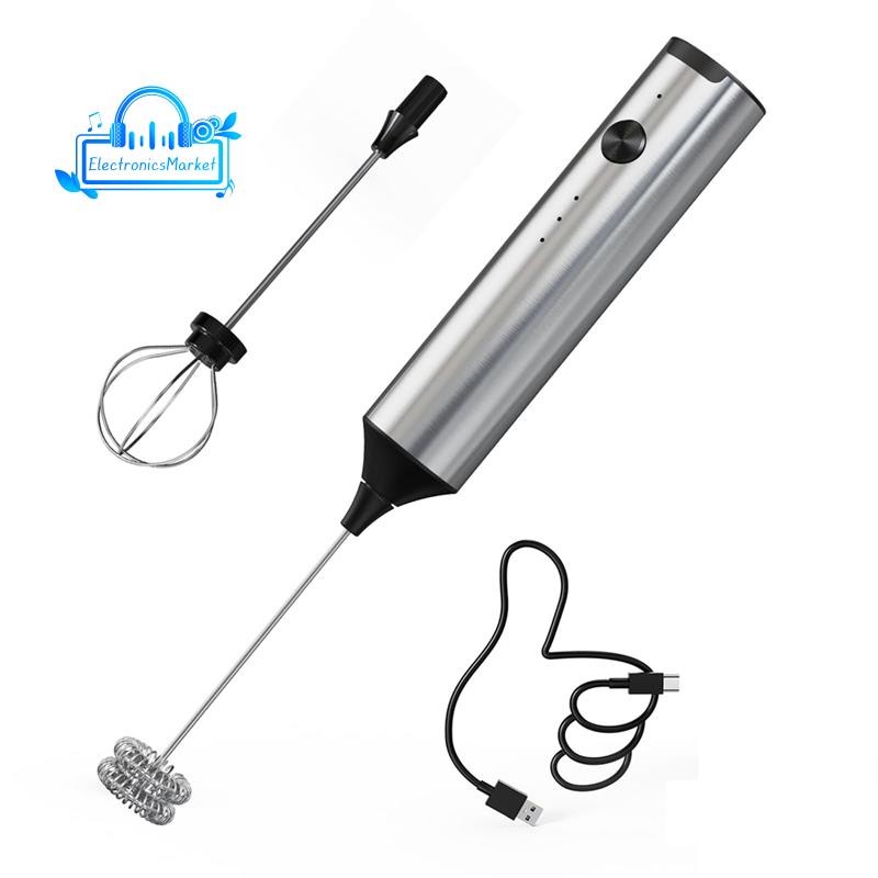 Milk Frother Stick Rechargeable with 3 Speeds and Stand, Electric Milk ...