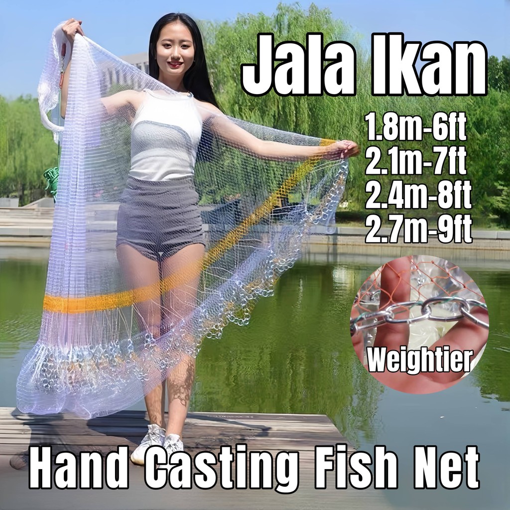 Jala Ikan Hand Casting Net Jaring Ikan Jala Ikan 6/7/8/9 Kaki Panjang ...