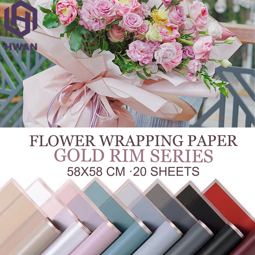 Hari Raya 20PCS Gift Wrapping Paper Bouquet Paper GOLD RIM Waterproof ...