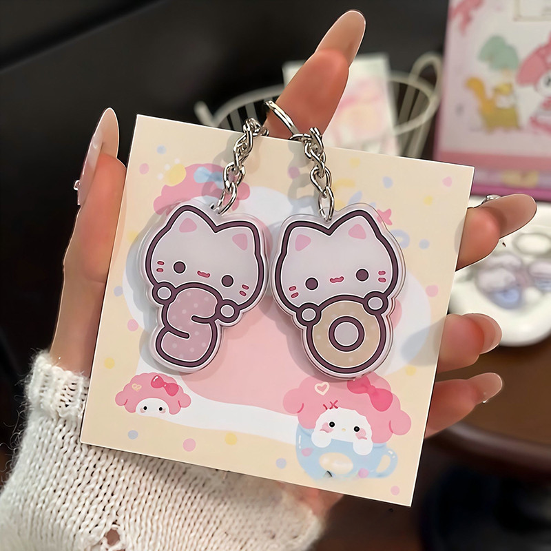 Cute Cat Alphabet Keychain Name Initials Acrylic Keyrings Backpack Bag ...