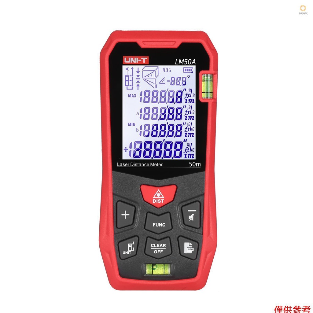 UNI-T LM50A Laser Distance Measure Meter 50M with 2 Bubble Levels LCD ...