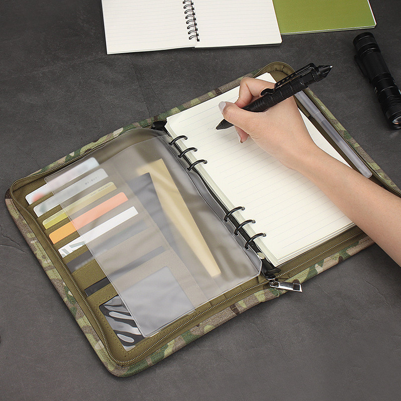 QLYFWLKQ Ring Binder Tactical Notebook With 80 Sheets Of Loose-Leaf Paper, Outdoor Weatherproof Military Notebook Cover With Zippered Detachable 6-Ring Notepad Diary Cover Case For Camping Record