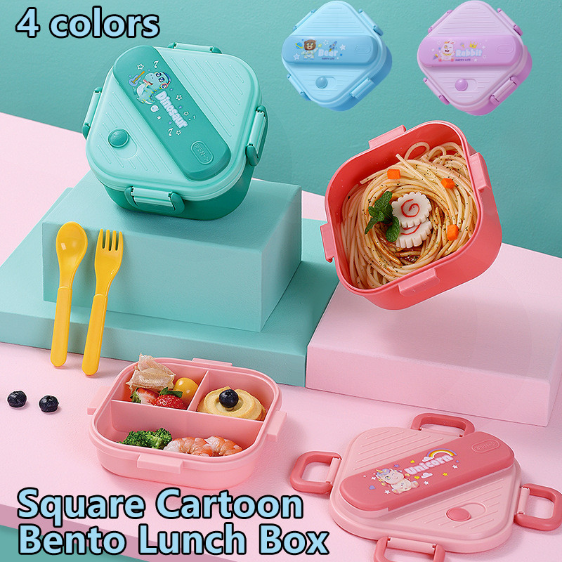 Kids Square Cartoon Bento Lunch Box Microwavable Plastic Food Container ...