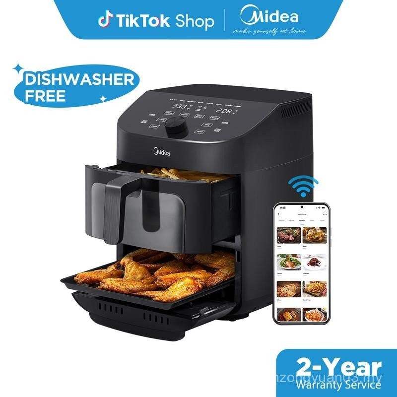 Midea 8 dalam 1 Dual Air Fryer 11 Quart dengan 2 Bakul Menggoreng Bebas