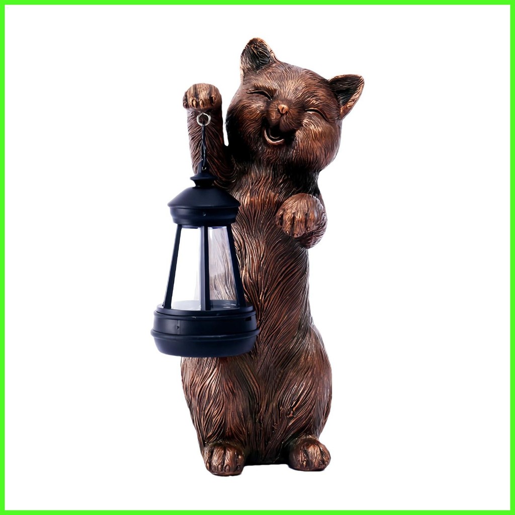 Cat Solar Light 10.63in Resin Cat Statue Garden Decoration Outdoor ...