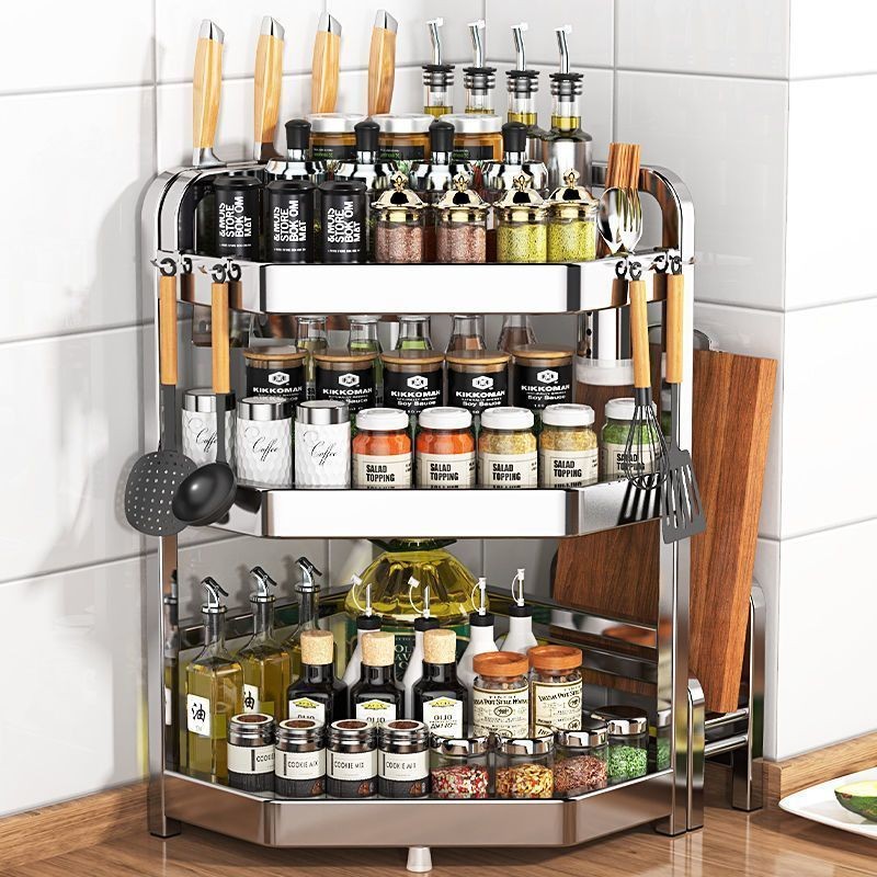 Stainless Steel Kitchen Shelf Countertop Seasoning Rack Multifunctional ...