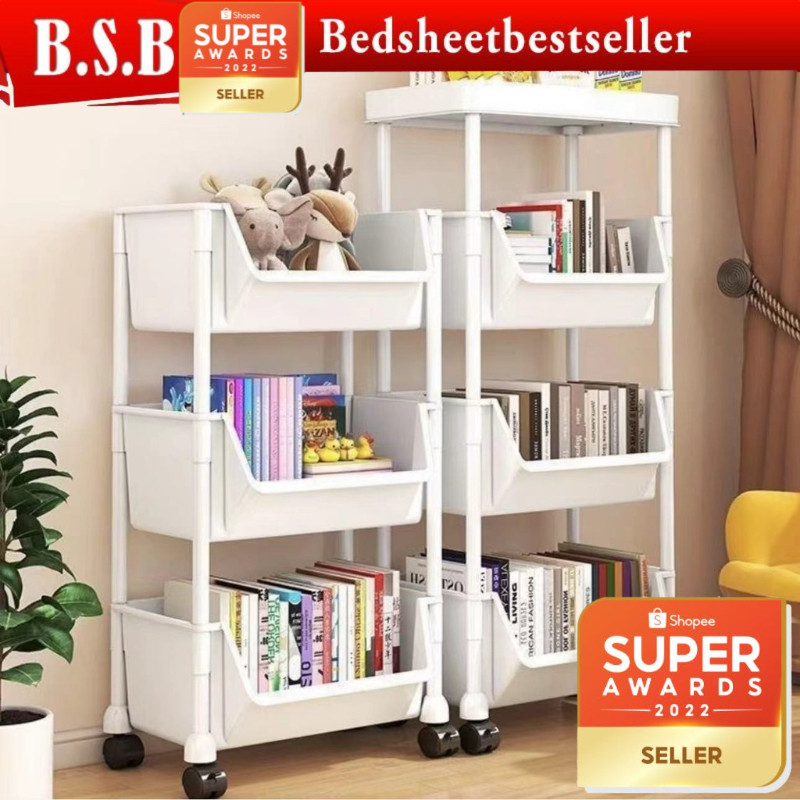 BSB_ Storage Rack With Wheels Movable BookShelf Rack Multi-Layer Book ...