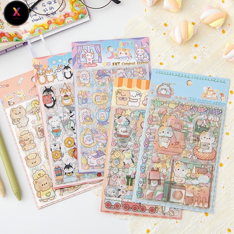 XS 8 Sheets Adorable Cartoon Pet Series Stickers Scrapbook Deco DIY ...