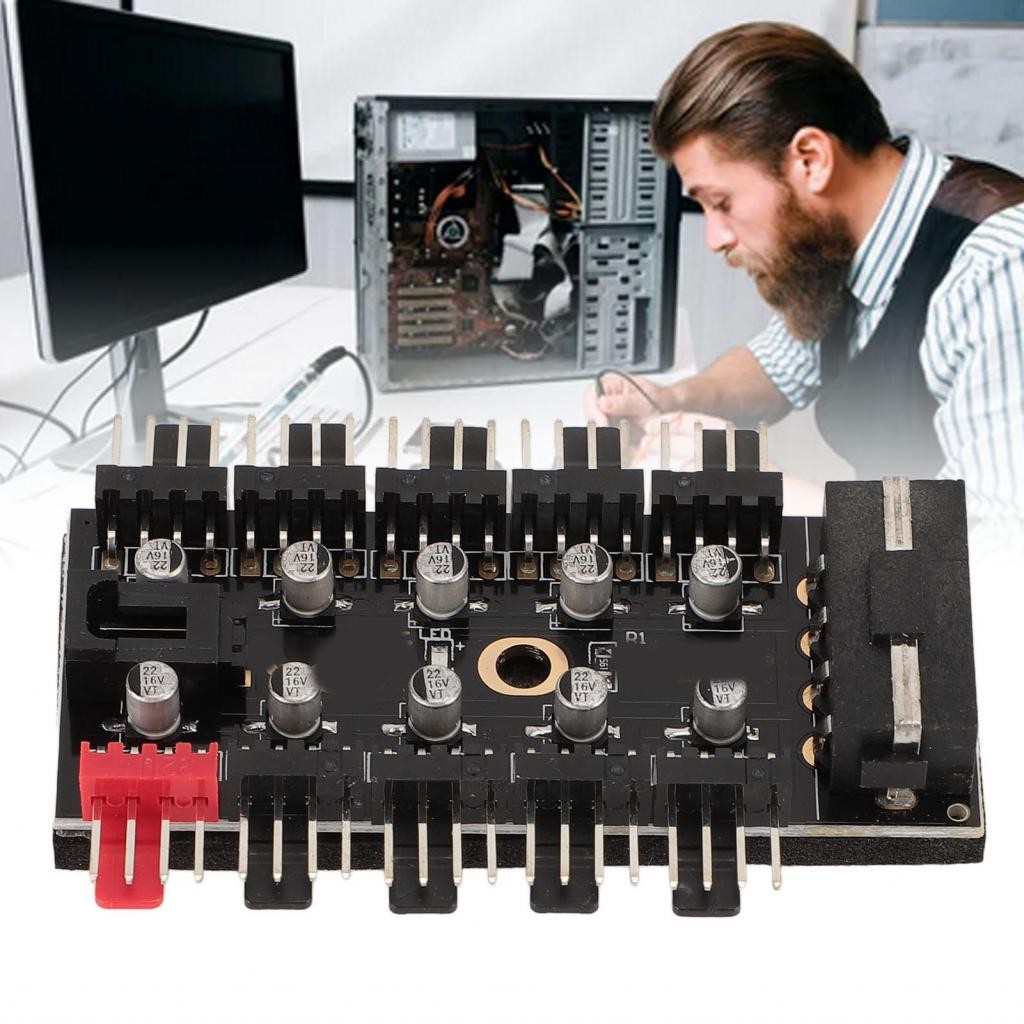 Bamaxis PC Chassis Fan Hub Stable CPU Cooling 10 Port 12V 4 Pin PWM for ...
