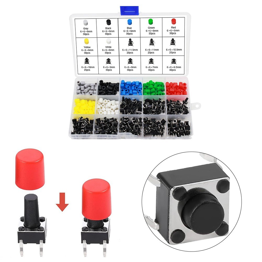 [HME] 420 pcs Tact Switch Kit 8 type Tactile Push Button Switch and 7 ...