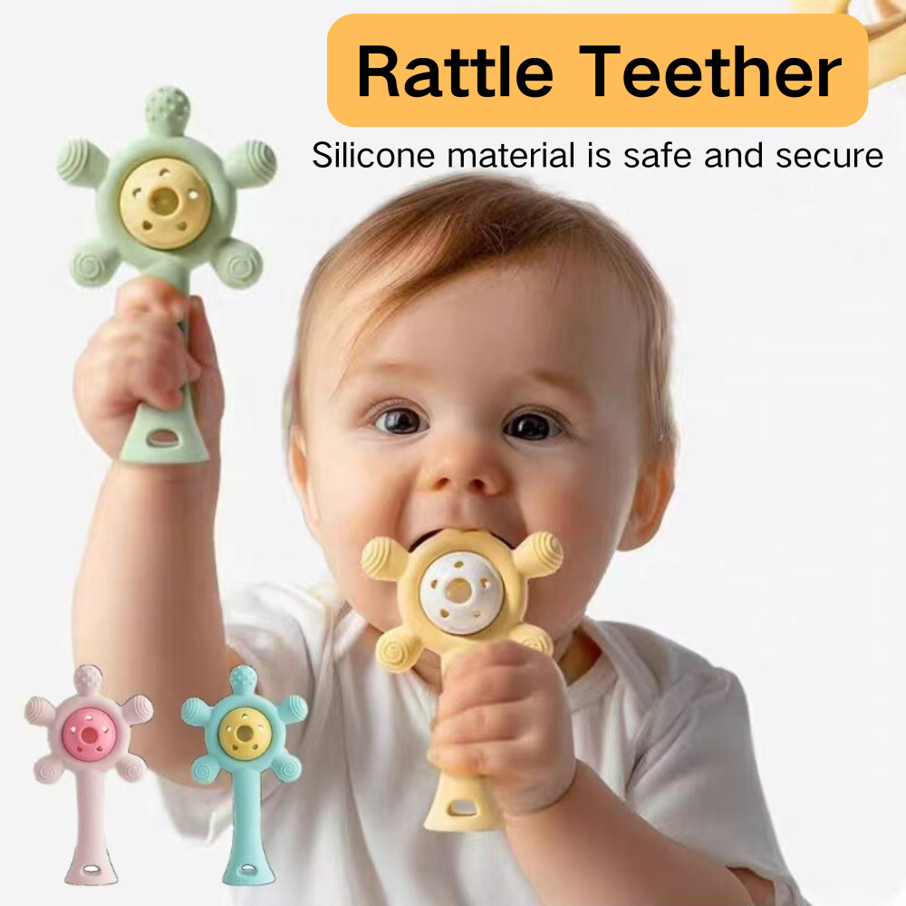 Baby Hand Rattle Soft Silicone Teether Molar Stick 0-1 Year Old Baby ...