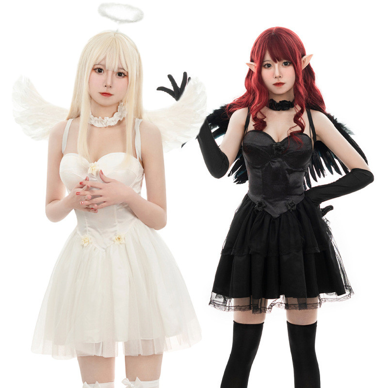 White Angel Net Gauze Skirt Devil Black Angel COS Costume with Wings ...