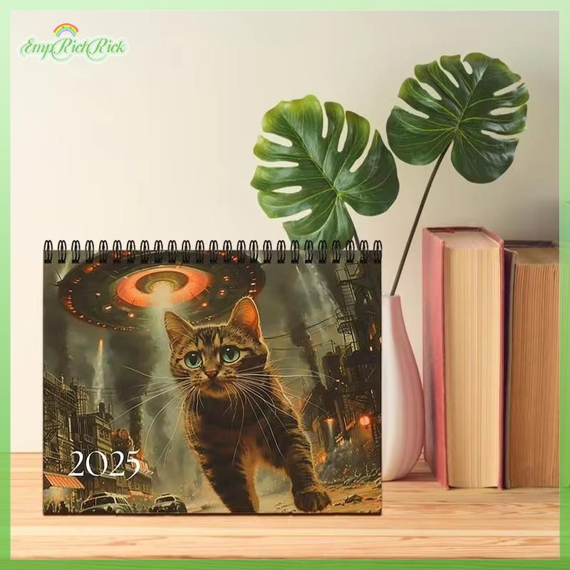ERHK> 2025 Cosmic Cat Calendar Surreal Art Featuring Whimsical Feline