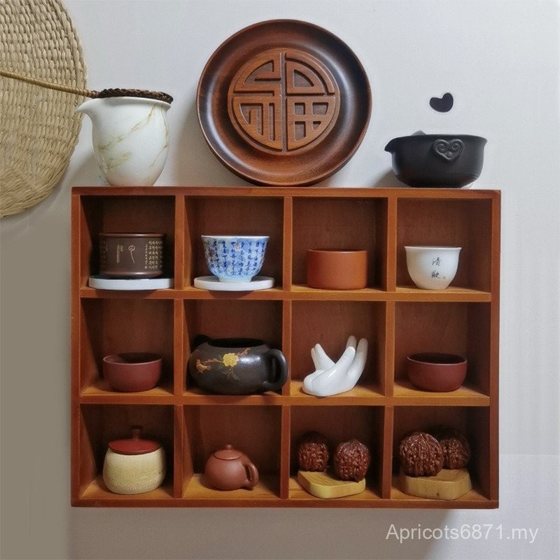 Retro Wall-Mounted Wall Storage Rack Wooden Zodiac Grid Desktop Bogu ...
