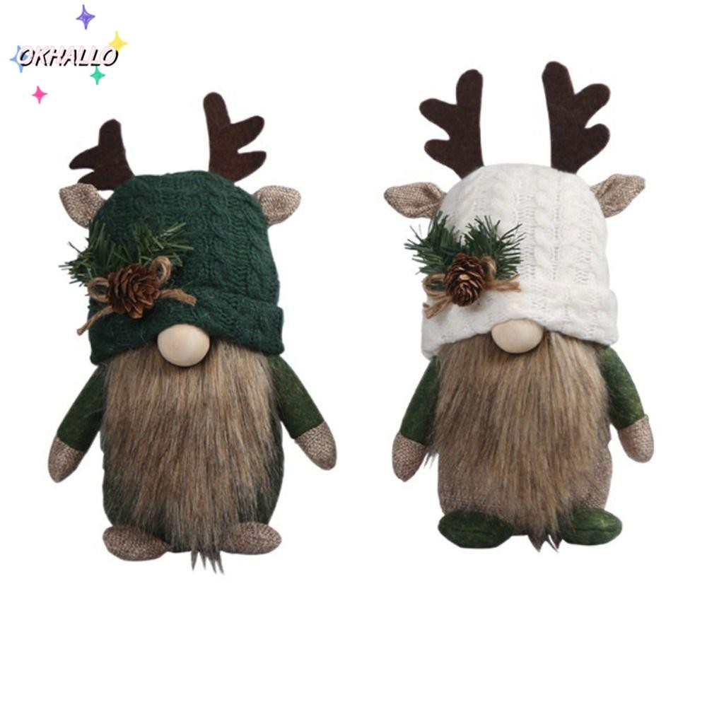 OKHALLO Deer Horn Knitted Doll, Cute Forest Faceless Elderly Christmas ...