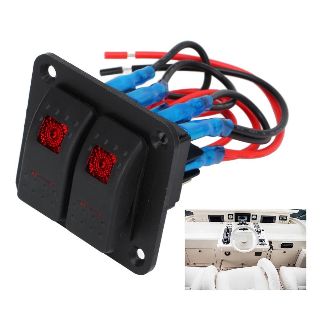 Nearbeauty Car Rocker Switch Panel 2 Gang On Off Pre Wired Red LED 12V ...
