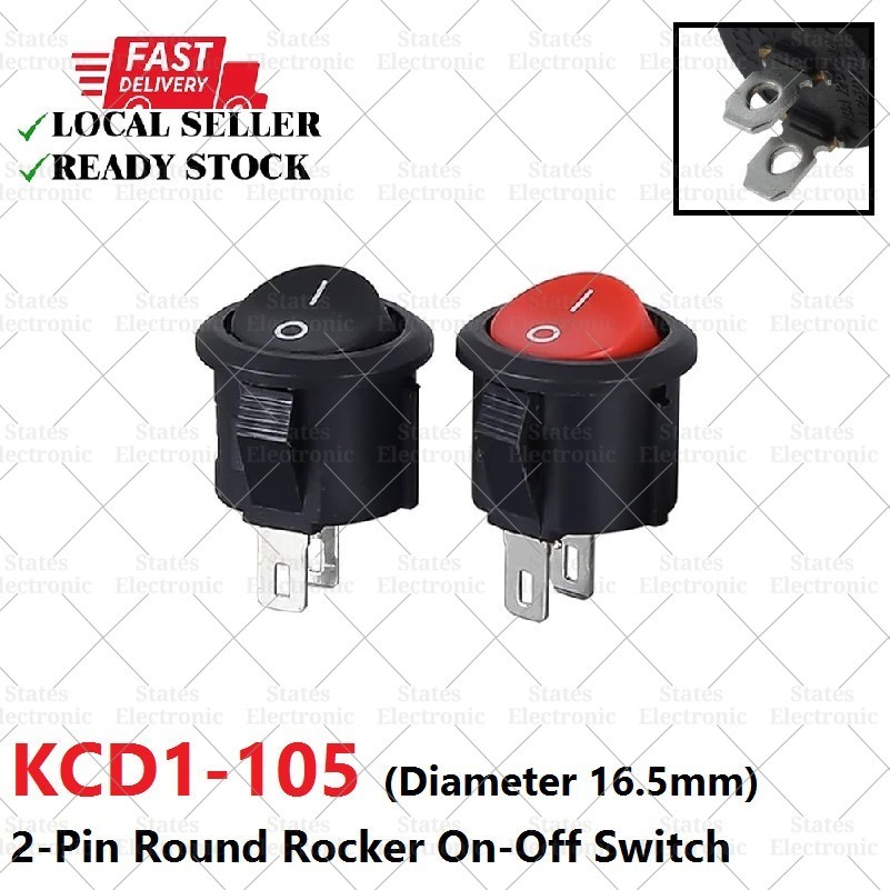 KCD1-105 2 Pin Round Rocker On-Off Switch (Diameter 16.5mm) 1 pair ...