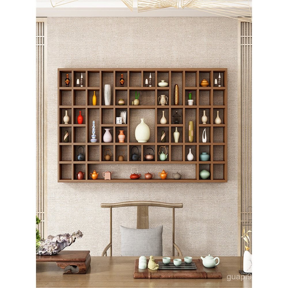 Partition Wall-Mounted Modeling Rack Teapot Display Rack Solid Wood ...