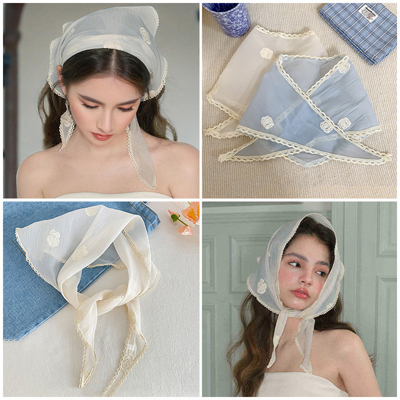 Retro Rose Lace Headscarf Flower Bowtie Fashion Women Triangle ...