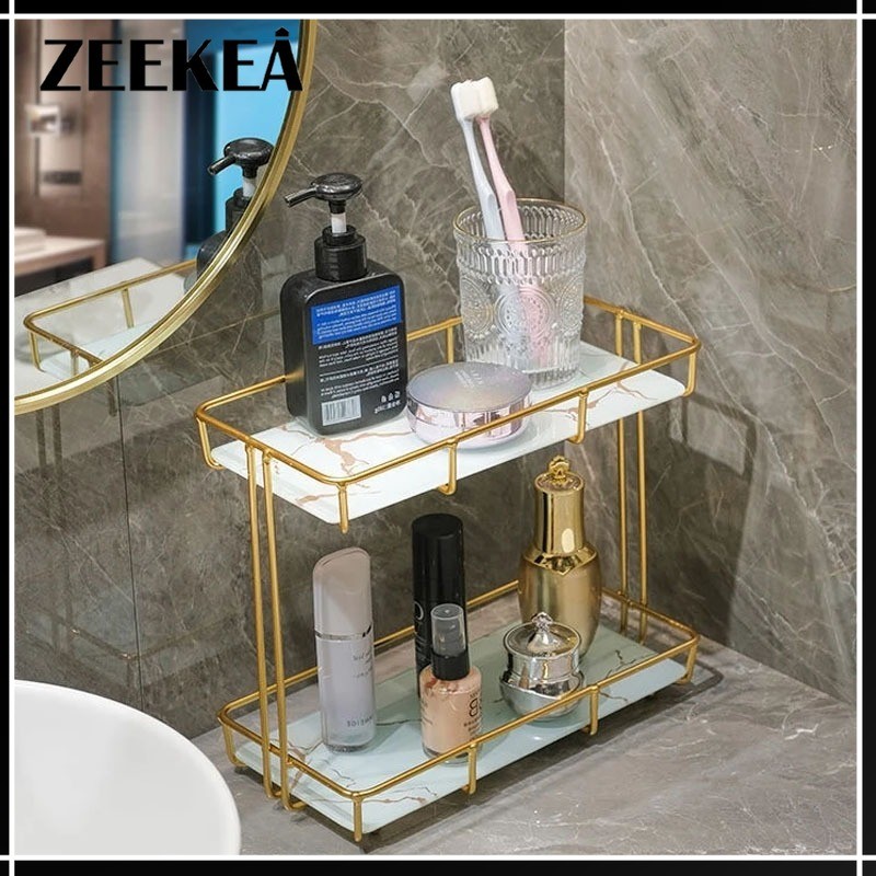 Zeekea Gold Makeup Organizer, 2-Tier Bathroom Counter Organizer for Dresser,Bathroom Organizer ...