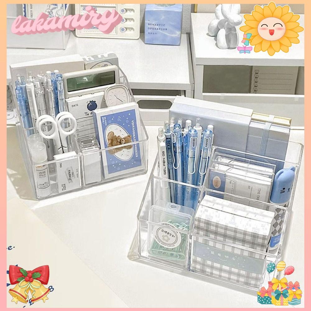 LAKAMIRY Acrylic Pen Holder, Three Grid Stationery Storage Rack, Large ...