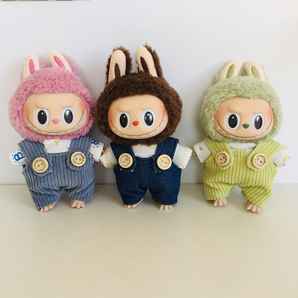 (No dolls)For 17 cm Labubu Doll Hanging Tee with Buttoned Overalls 17cm ...