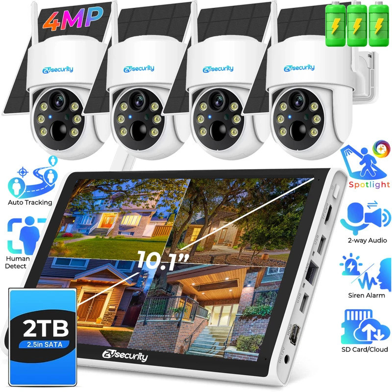 Wireless Solar Camera System Outdoor 4PCS 4MP Battery Powered Cameras ...