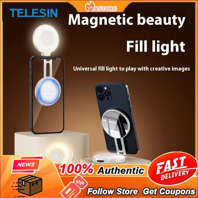TELESIN Mini phone magnetic fill light beauty tri color portable selfie ...