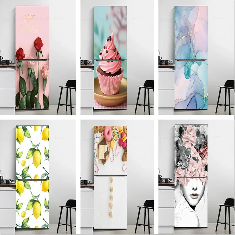Custom refrigerator sticker Pink Cake Rose Fridge Stickers Door Cover ...