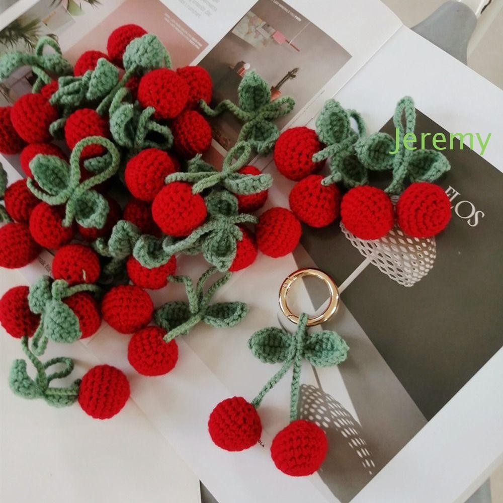 JEREMY1 Knitted Keyring, Cartoon Sweet Cute Cherry Keychain, Bag ...