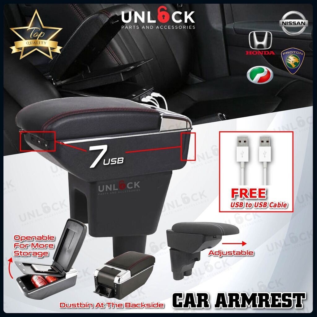 UNLOCK 2 Layer 7 USB Car Arm Rest Armrest Console Box Adjustable with ...