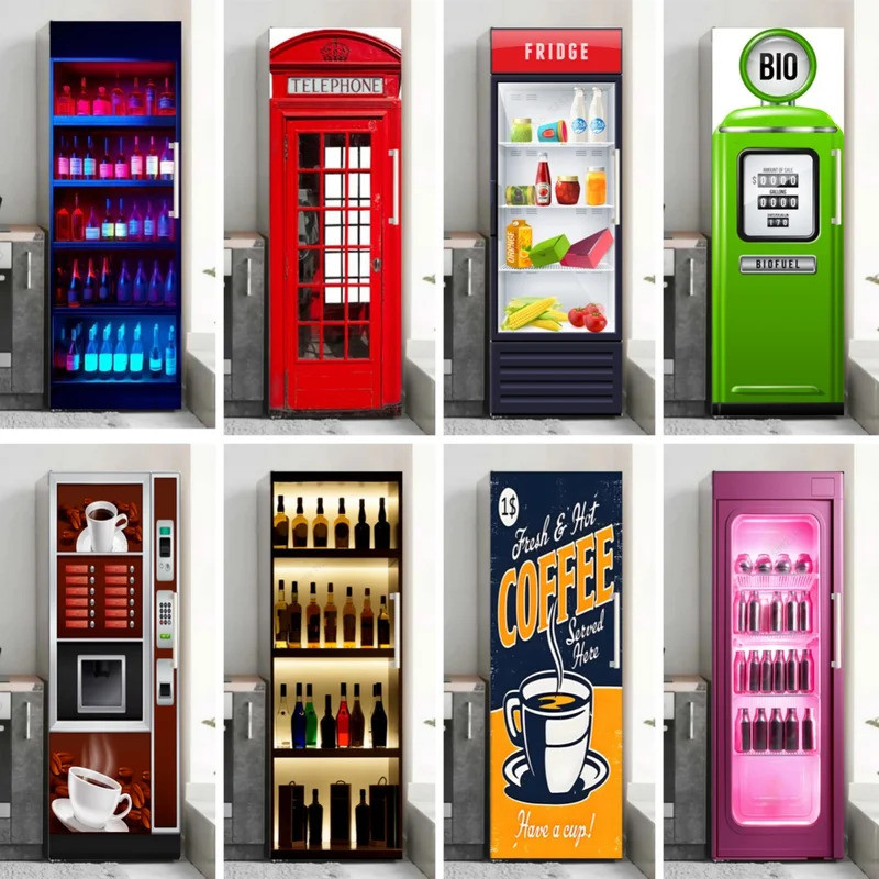 Custom refrigerator sticker Retro Coffee Background Fridge Door Sticker ...