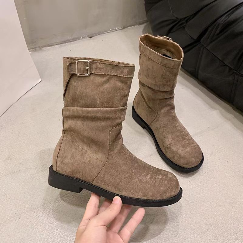 Pleated Flat Boots Short Boots Women's Single Boots 2025 Martin Boots ...