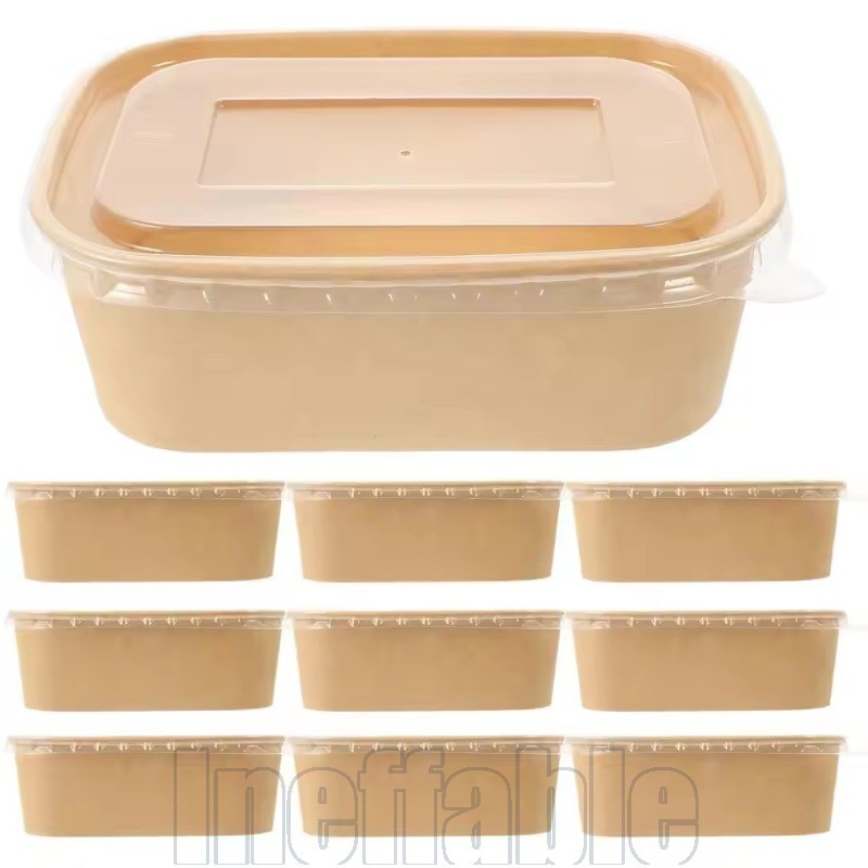 10Pcs Kraft Paper Disposable Lunch Box - Fast Food Packaging Boxes ...