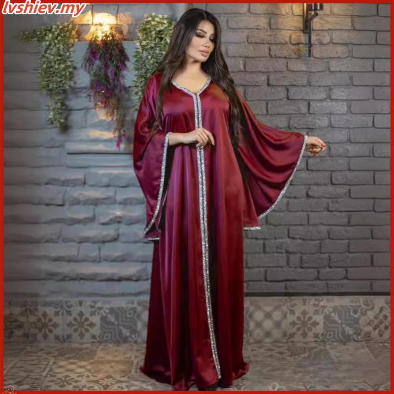 Ramadan Diamonds Dubai Abaya Women Muslim Dress Eid Djellaba Flare ...