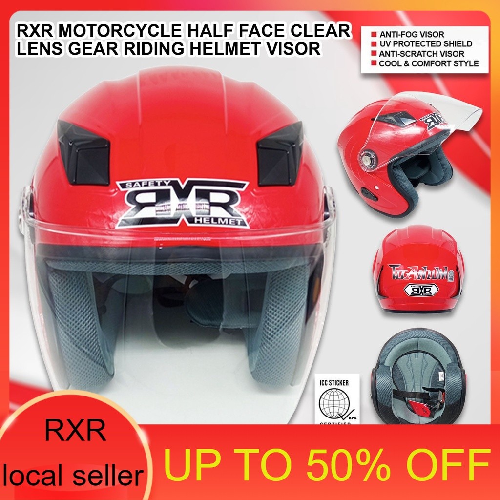 RXR Motorcycle Half Face Clear Lens Gear Riding Helmet Visor With ICC ...