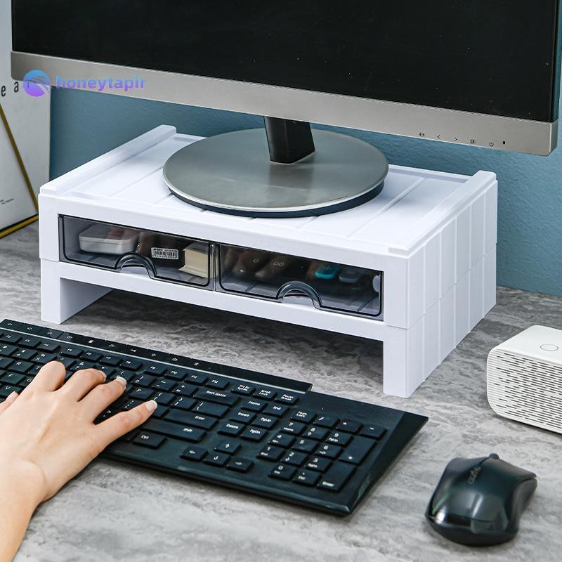 honeytapir Double-Deck Computer Monitor Riser Holder With Drawer PC ...