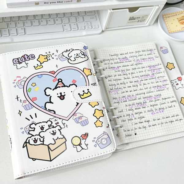 notebook Garisan anak anjing cinta buku nota kulit PU A5 buku longgar ...