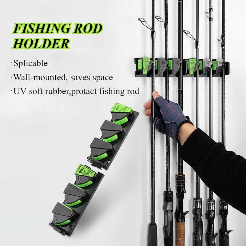 LINNHUE Wall Mounted Fishing Rod Storage Rack 3M Adhesive Vertical ...