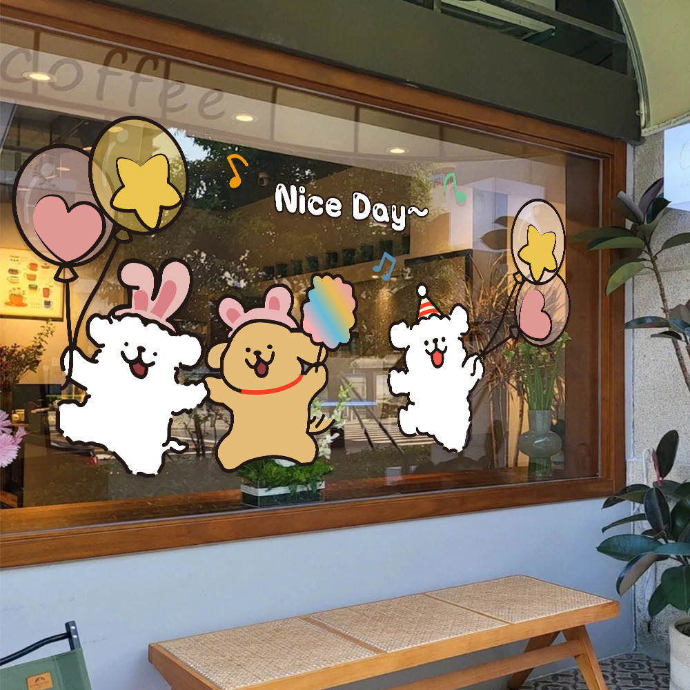 Nice day Three Lines Puppy Pattern Stickers Milk Tea Shop Cafe Bakery ...