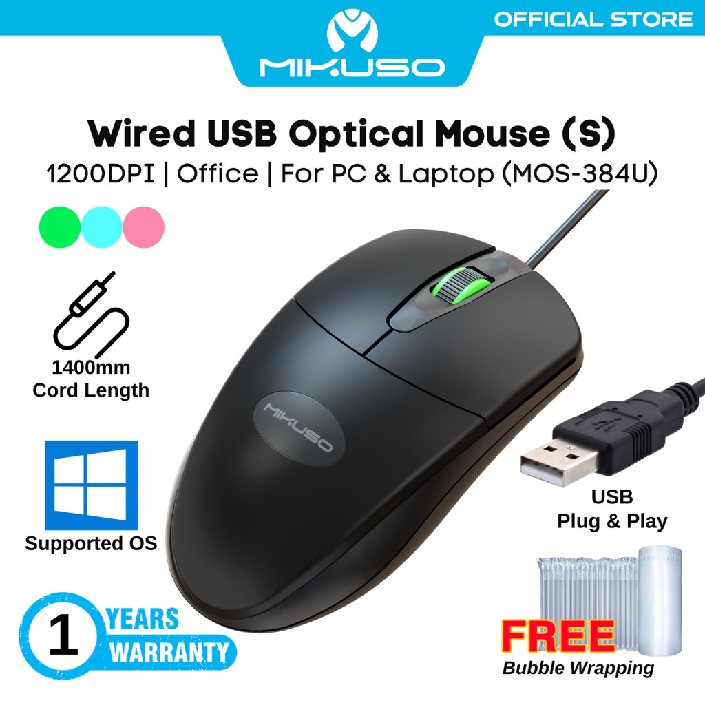 MIKUSO Wired Optical Mouse Colorful MOS-384U | USB Basic Ergonomic Mice ...
