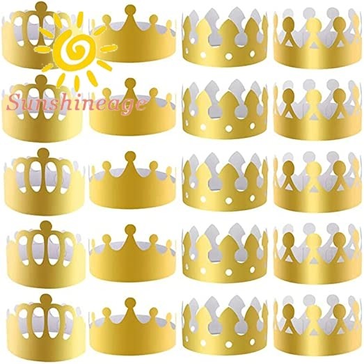 【SUNAGE】4Styles 20Pcs King Crown Party Hats Gold Paper Crowns for ...