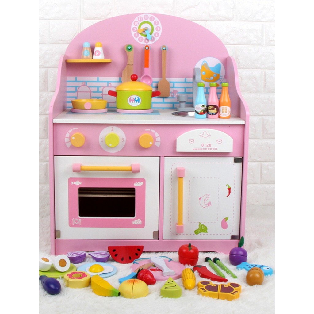 Children's pretend cooking toy set wooden baby simulation role play ...