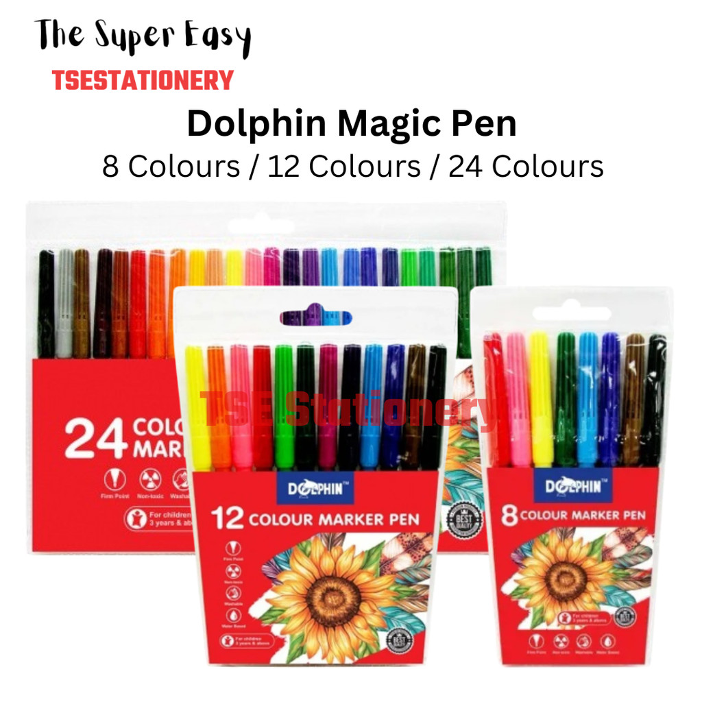 Dolphin Colour Marker Pen Fibre Tip Washable Non Toxic Magic Ink Magic ...